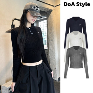   DEAL MỞ BÁN  Áo len dệt kim dài tay cổ đức dáng lửng thêu DoA Casual  áo len thu đông dài tay cho nữ mới thêu logo 