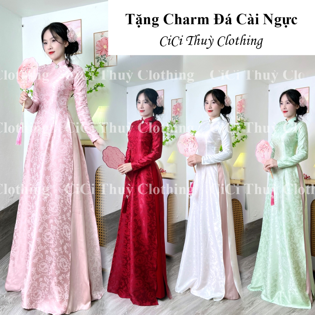 BST Tết Áo Dài Gấm Trúc Lam Dáng Eo Cổ 2 Phân Tay Dài Phù Hợp Đi Chơi Lễ Tết - CiCi Thuỳ Clothing