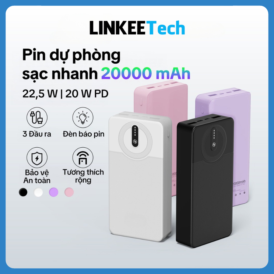 Sạc dự phòng 20000mah sạc nhanh 22.5W type c hỗ trợ sạc nhanh  linkeetech SP1