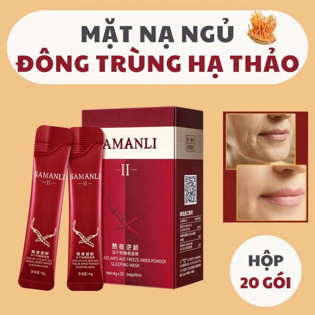 Mặt Nạ Ngủ Đông Trùng Hạ Thảo Samanli hộp 20gói, Nâng Cơ, Ngừa Lão Hoá Da.