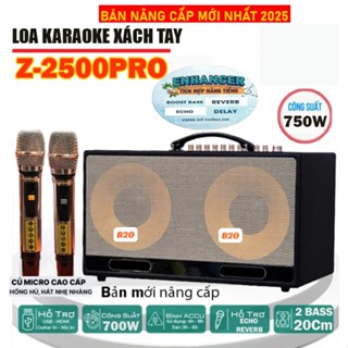  Loa Xách Tay Karaoke Z-2500PRO Kèm 2 Mic Hát Nhẹ,Chống Hú,Chip Vang Số Có Reverb Echo Hát,Công Suất Lớn 750W 2 Bass 20 