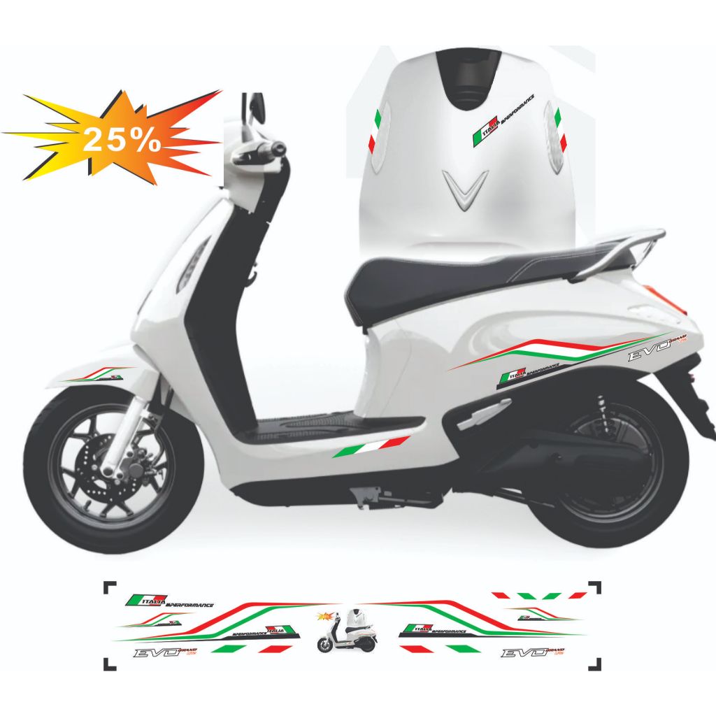 TEM XE EVO 200  - EVO LITE NEO - EVO GRAND- EVO MAX -  MẪU TEM CHỈ ITALY ĐẸP , TEM IN 3 LỚP KHÔNG BA
