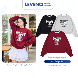 Áo sweater boxy nỉ lông cáo cao cấp, mềm mại không bám bụi | Levenci Snoopy Baseball