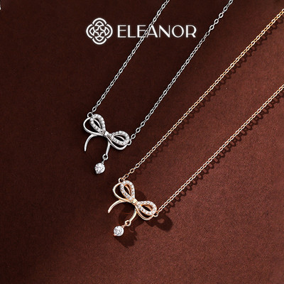 Dây chuyền bạc nữ Eleanor Accessories hình nơ đính đá vòng cổ bạc 925 phụ kiện trang sức 6800