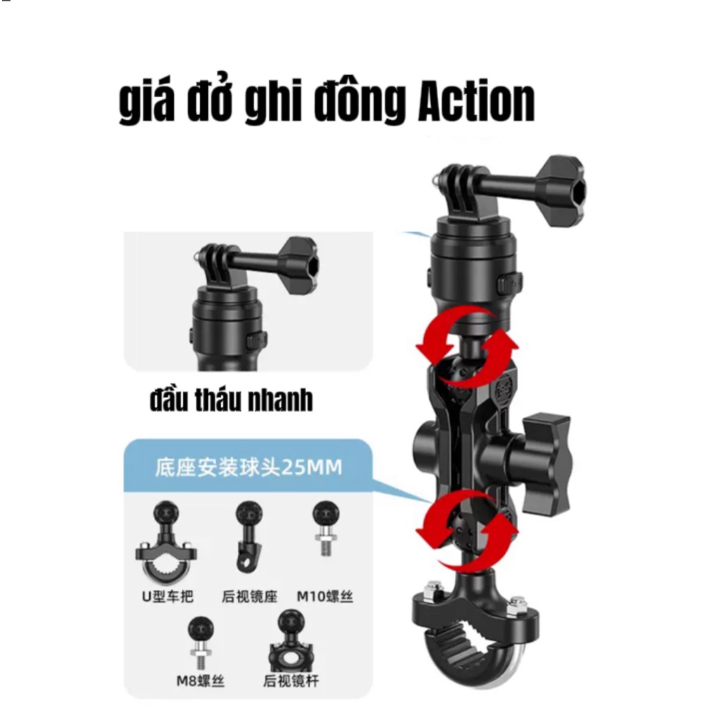 Giá Đỡ Gopro / Action Cam Xoay 360° – Phụ Kiện FPV, Xe Máy, Flycam Đa Năng