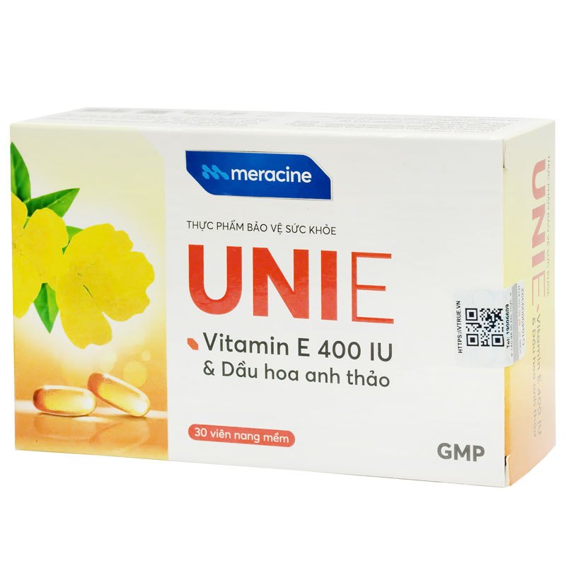 Viên uống UniE- Vitamin E 400 IU & Dầu hoa anh thảo, Hỗ trợ làm chậm quá trình lão hóa và bảo vệ da