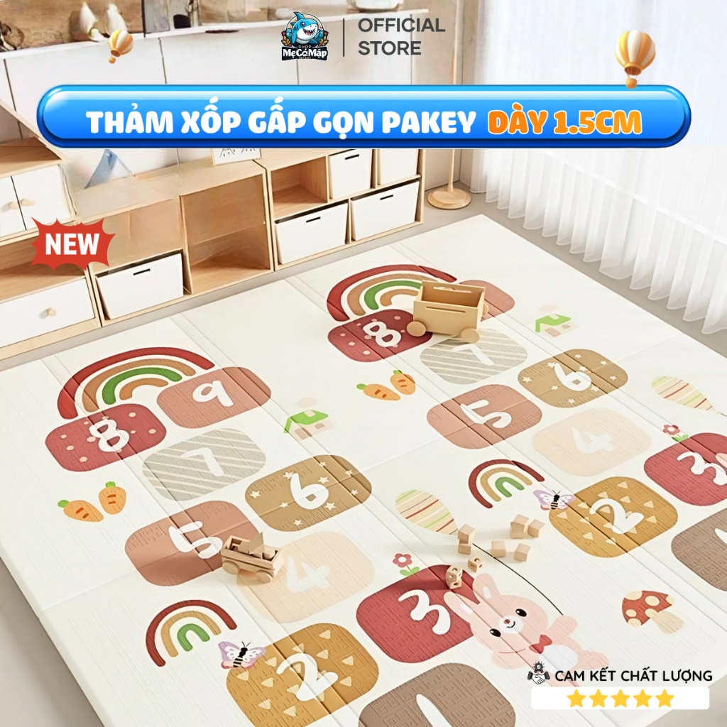 Thảm Xốp Gấp Gọn Pakey XPE 2 Mặt Cho Bé Tập Bò, Thảm Gấp Gọn Vân Nổi Chống Ngã, Chống Thấm Họa Tiết 