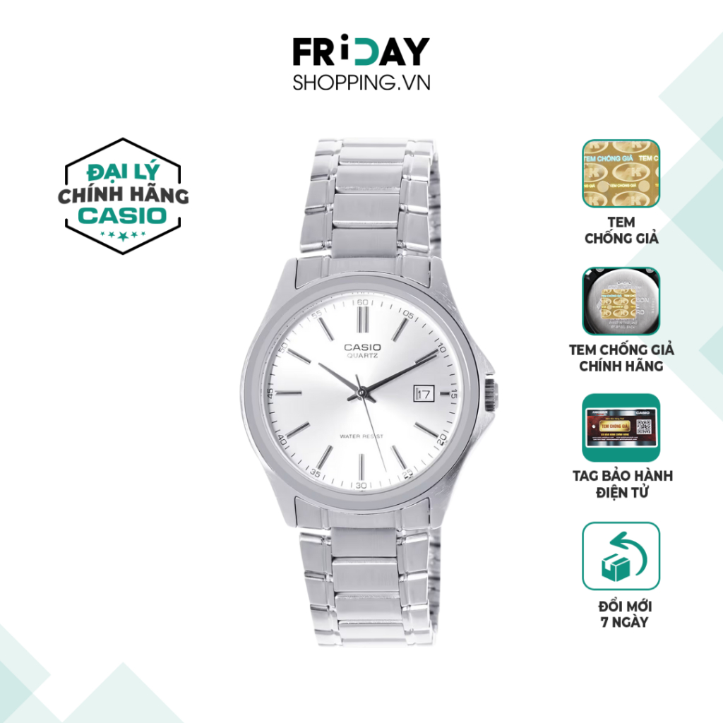 Đồng Hồ Casio Nam MTP-1183A-7ADF Mặt Tròn Màu Trắng Dây Kim Loại Chính Hãng
