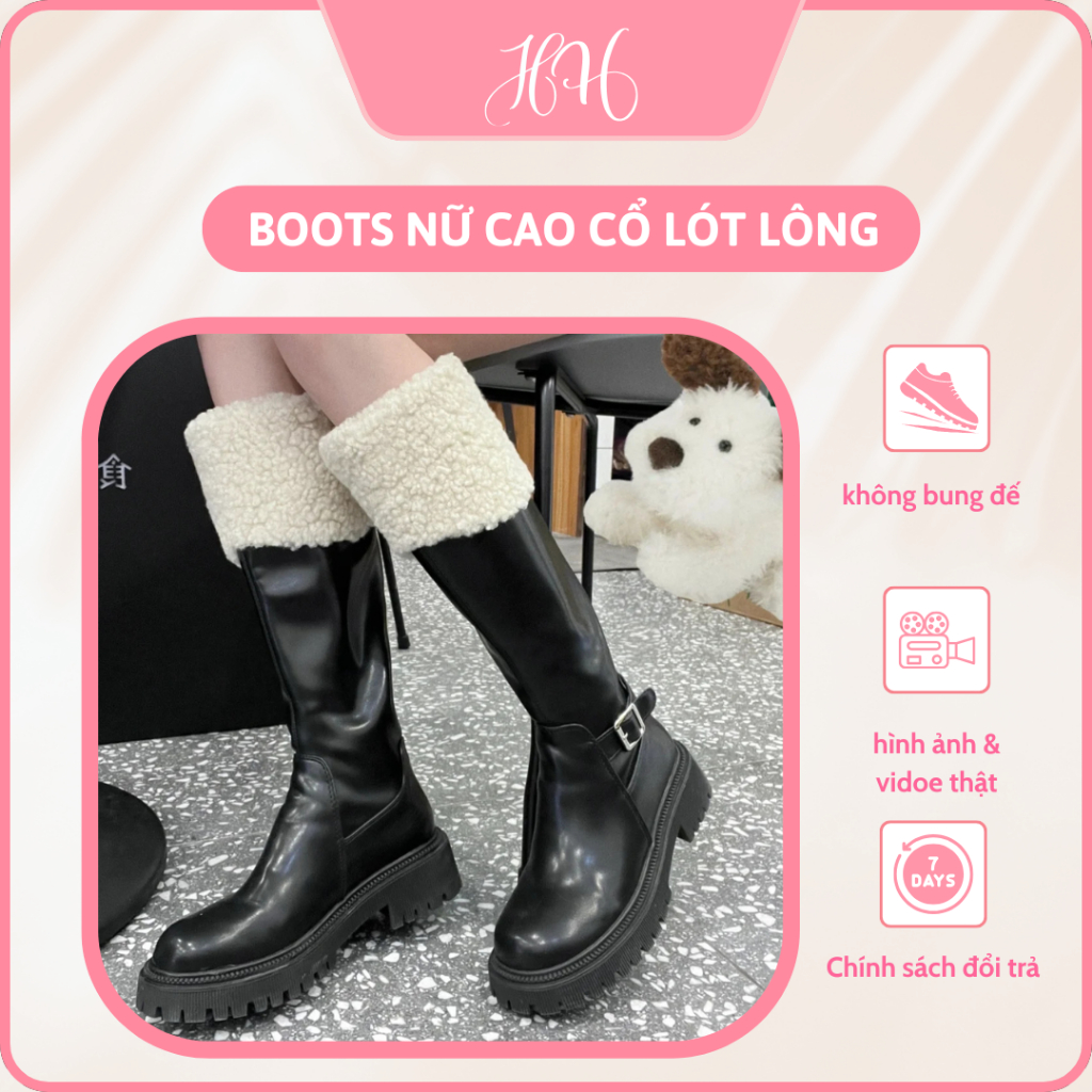 Boots nữ cao cổ lót lông ấm mùa đông da mềm chống trượt phối màu trắng nâu sang trọng ( BỐT LÔNG TUY