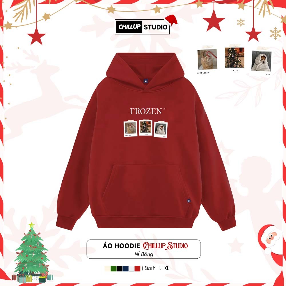 Áo Hoodie Chui Nỉ Lót Bông Dày Dặn, Mềm Mịn Form Unisex In Hình Cún Frozen CHILLUP STUDIO - TC266 Mũ
