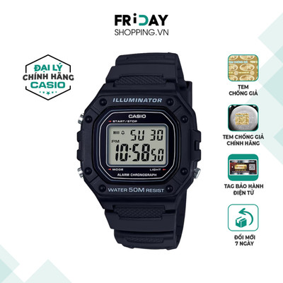 Đồng Hồ Casio Nam Điện Tử W-218H-1AVDF Mặt Vuông Dây Cao Su Chính Hãng