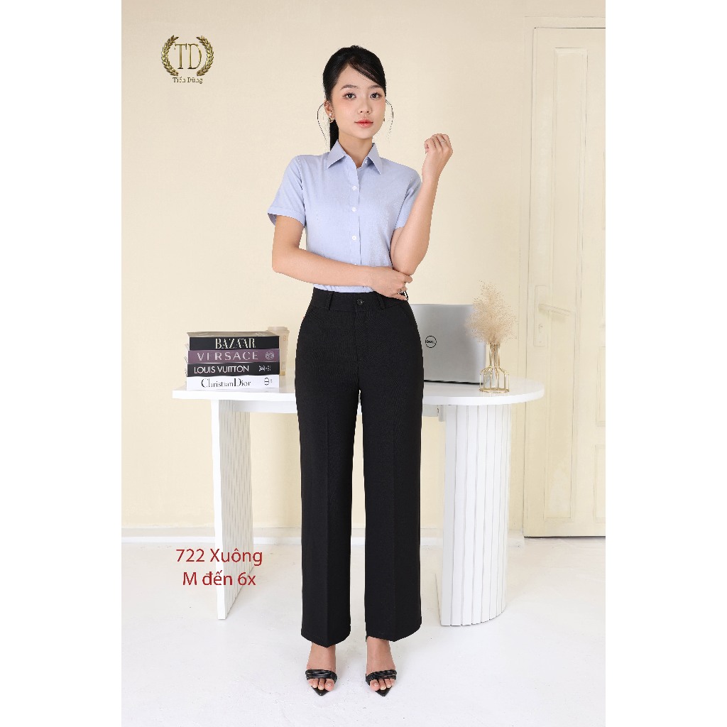Quần tây nữ ống xuông vừa chất vải dày dặn có độ co giãn tốt lưng cao mặc trên rốn 3cm mã 722