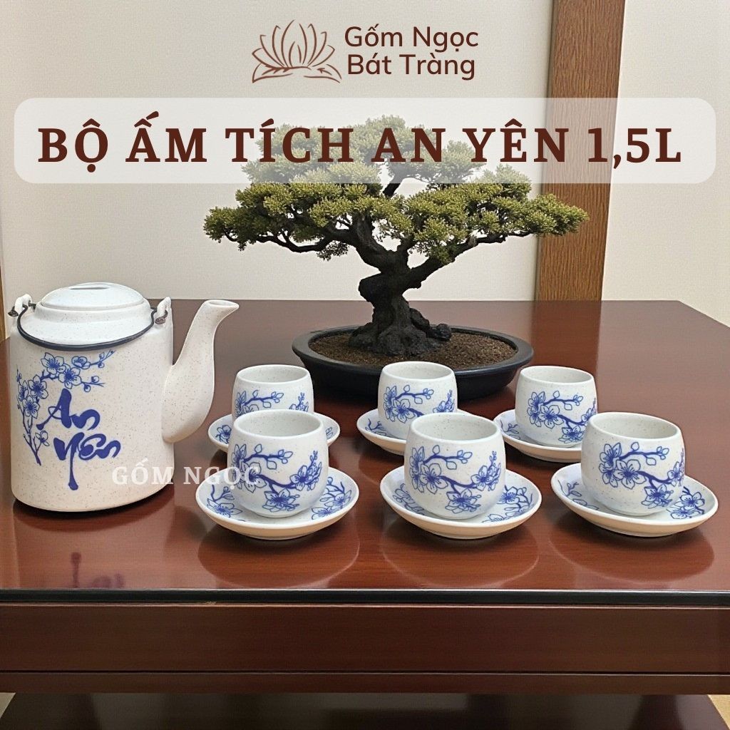 Ấm Tích An Yên Gốm Sứ Bát Tràng 1.5 Lít, Ấm Tích Ủ Chè Xanh, Ấm Tích Sứ, Ấm Tích Hãm Trà Xanh, Ấm Tí