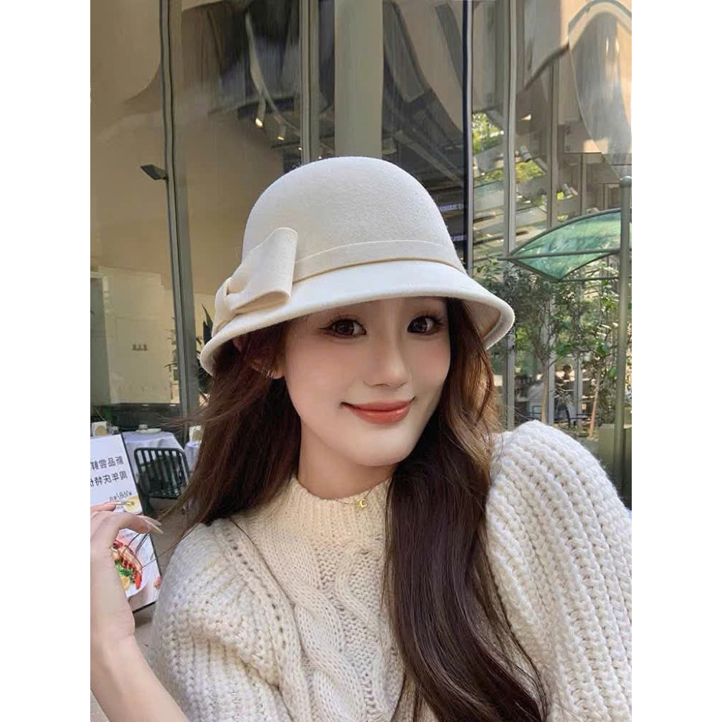 Mũ dạ nơ to chất dạ ép lông cừu 100% hàng quảng châu cao cấp .