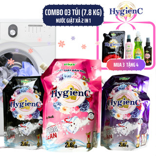   Bộ 03 Túi Tặng 4 Quà  7.8 Ký Nước giặt HyGienC Plus Làm sạch quần áo giặt xả 2 trong 1 