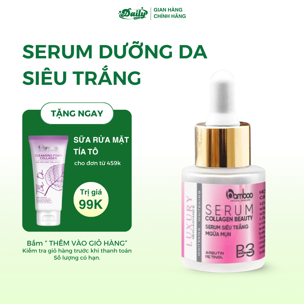 Serum BAMBOO Collagen Beauty B3, Arbutin, Retinol, Dưỡng Ẩm, Giúp Da Sáng Mịn - 20ml