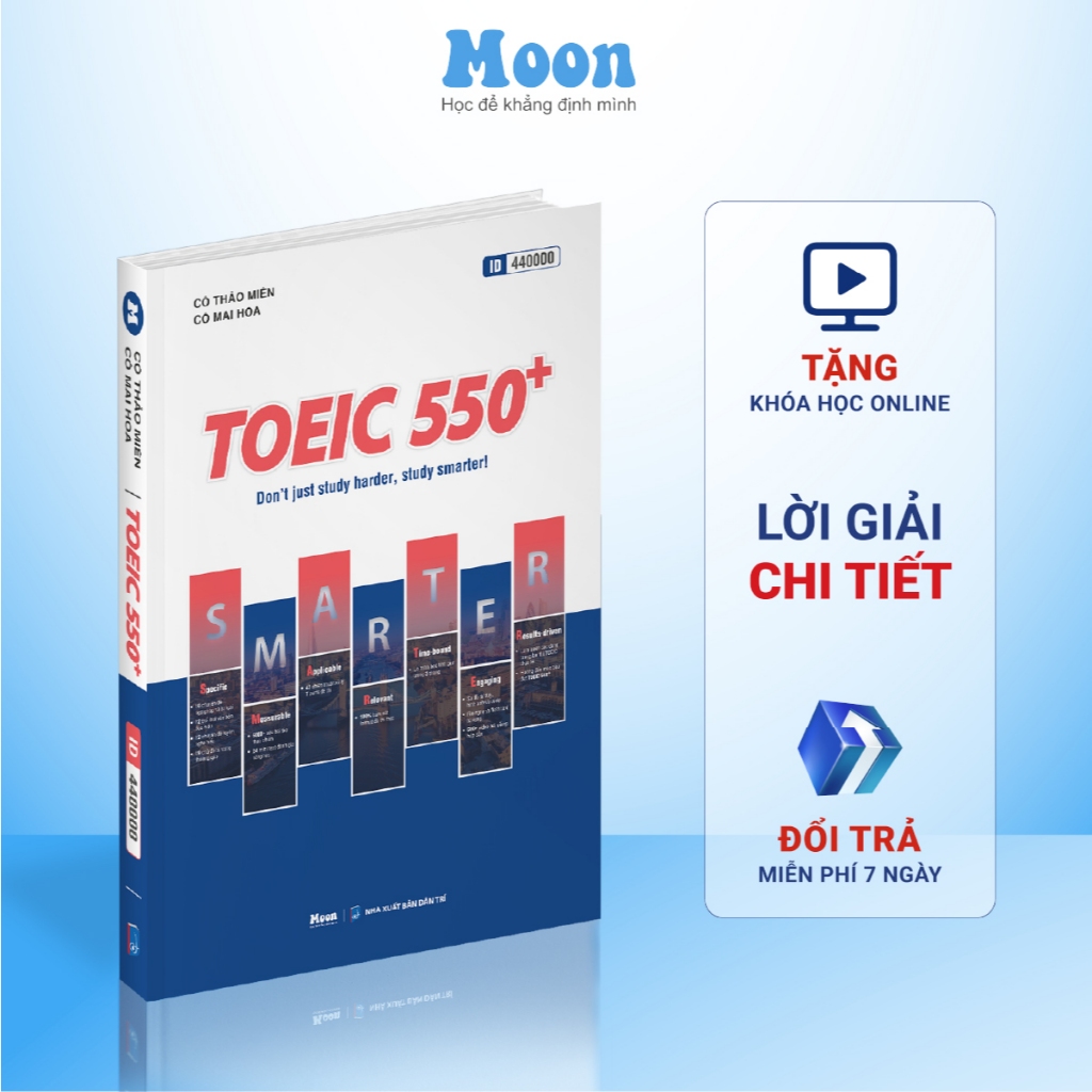 Sách Toeic 550+ ôn toeic 2 kỹ năng reading & listening 2024 -  Moonbook