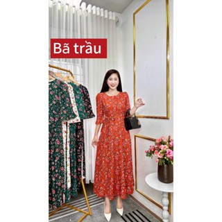  Váy Đầm Trung Niên Lụa Họa Tiết Dáng Dài Tay Lỡ Cho Mẹ U40 -U70 