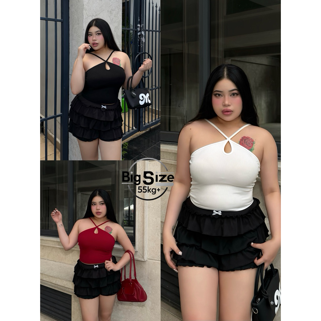 BIGSIZE Áo yếm croptop bigsize nữ sexy thun gân co giãn AMS35