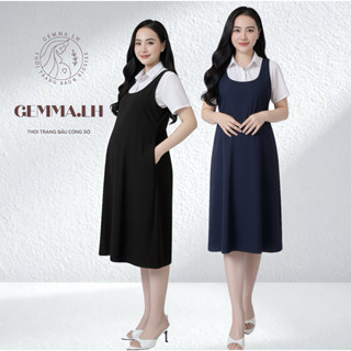  yếm bầu GEMMA.LH Y6   không kèm áo  màu đen và xanh đen  cổ tròn phong suông A. có nút eo. có túi 2 bên. 40kg đến 100kg 