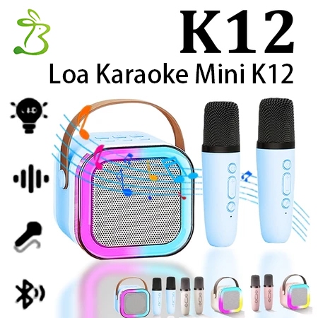 Loa Bluetooth Karaoke Mini K12 Sạc Pin Không Dây,Kèm 2 Micro,Âm Thanh Hay Bass Chuẩn Tặng