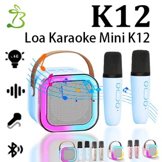 Loa Bluetooth Karaoke Mini K12 Sạc Pin Không Dây,Kèm 2 Micro,Âm Thanh Hay Bass Chuẩn Tặng