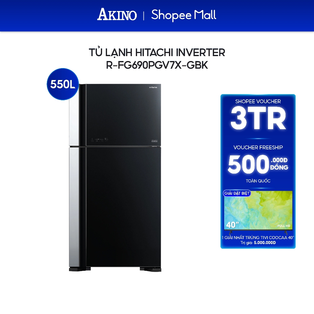 Tủ lạnh Hitachi Inverter 550 lít R-FG690PGV7X GBK - Hàng Chính Hãng