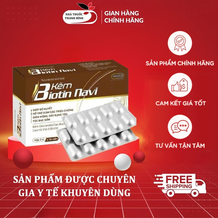 [CHÍNH HÃNG] Kẽm Biotin Navi Hỗ Trợ Da,Tóc,Móng Hộp 30 Viên