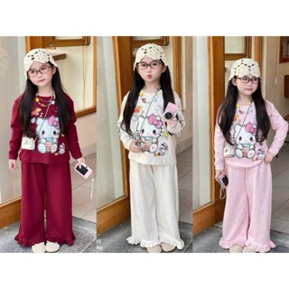  Đồ Bộ Bé Gái Thu Đông Hello Kitty Áo Dài Tay Quần Suông Rộng Chất Lông Nỉ Mềm Mịn Cho Trẻ 4-8 Tuổi  17-28kg  