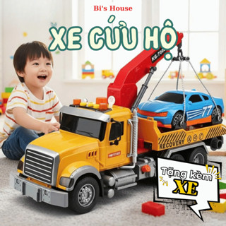  Đồ Chơi Xe Cứu Hộ Xe Cần Cẩu Nâng Ô Tô Mô hình Xe Cứu Hộ Có Còi Nhạc tặng kèm ô tô quà bé trai Bi's House 