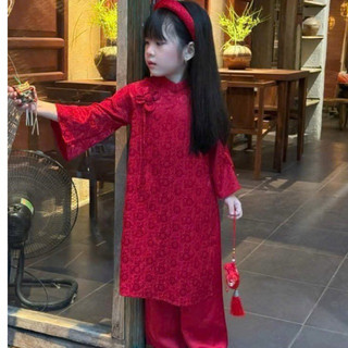    Tặng bờm  🌺 ÁO DÀI GẤM LỤA HOA CÚC CAO CẤP CHO BÉ GÁI – DIỆN TẾT SIÊU XINH Moon Jonhnyy baby Kids 