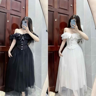    Có bigsize  SET ÁO CORSET GẤM REN TRỄ VAI + CHÂN VÁY LƯỚI DÁNG DÀI TÔN DÁNG SANG CHẢNH  CHUẨN HÀNG THIẾT KẾ & FROM  