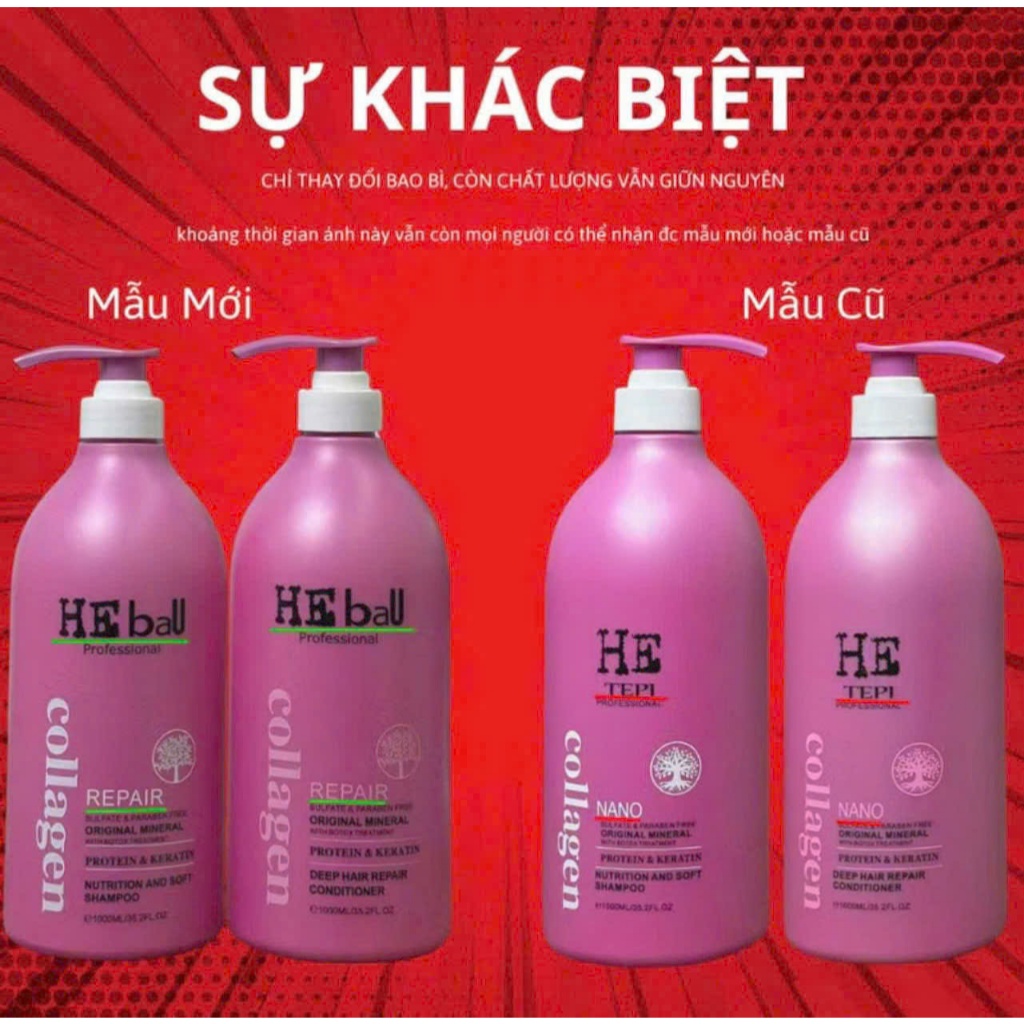 Dầu Gội Xả Keratin HE TEPI(HE BAU)1000ml x2 Hương Nước Hoa, Phục Hồi, Hư Tổn, Siêu Mềm Mượt, Chống R