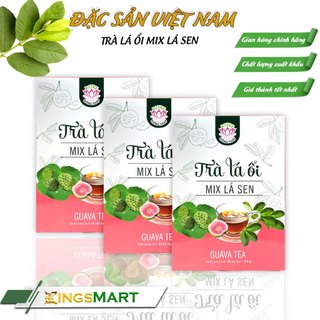   Siêu Tiết Kiệm  Combo 3 hộp trà lá ổi mix lá sen - Thương hiệu Ba Tre Đồng Tháp - Hộp 110g 30 túi lọc - Kingsmart 