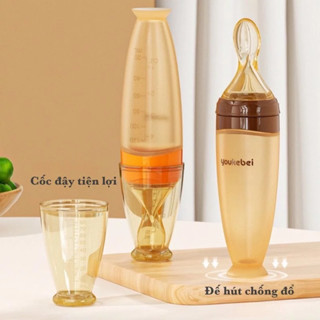  Bình thìa ăn dặm cho bé Youkebei  Silicone siêu mềm,Muỗng tập ăn cho bé Có Vạch Chia Dung Tích 120ml 