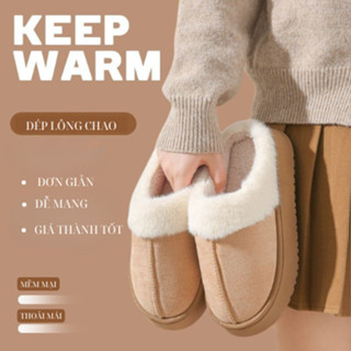  Giày sục lông nữ giá rẻ sục lông hở gót nữ đế cao su độn 4cm TRANGBIHUE 