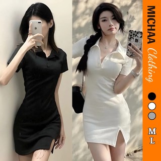  Đầm Body Nữ Polo Xẻ Tà Trước Váy Thun Gân Tăm Co Giãn Ôm Dáng Thanh Lịch MichaaClothing DB01 