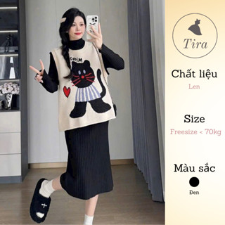  Set len bầu mặc nhà TIRA MAMA SV1689 Set váy len kèm áo gile mèo from rộng 