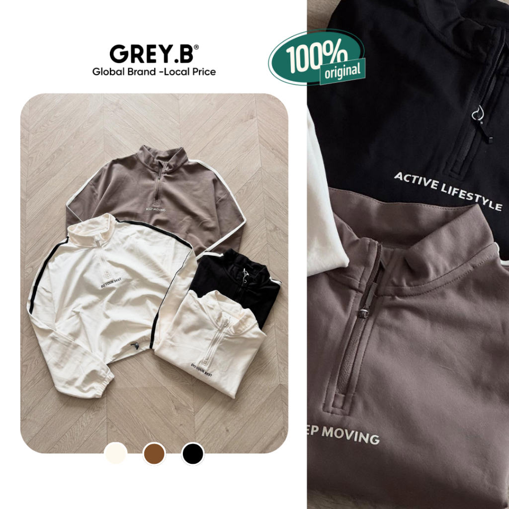 Áo Nỉ Da Cá Dáng Ngắn Gloria.J Sport Sweater Crop Halfzip GREYB