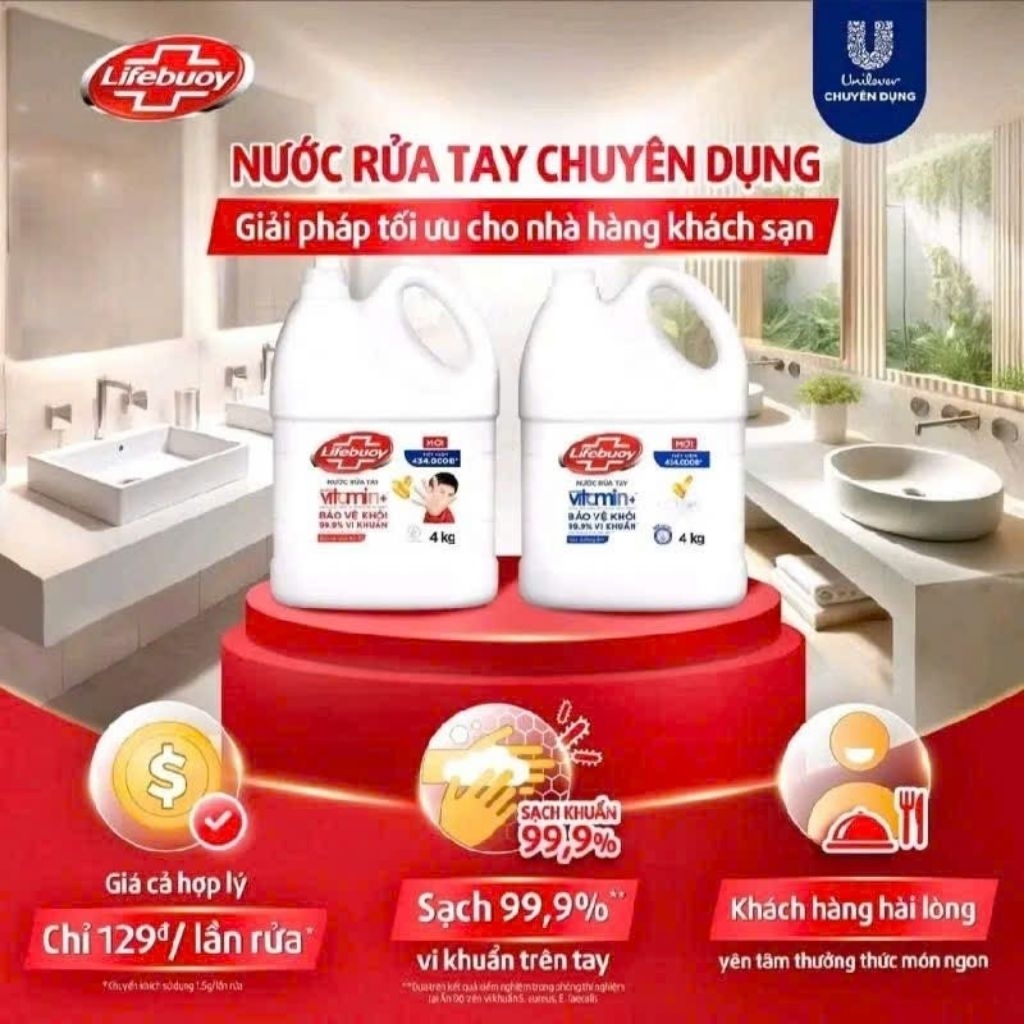 Nước rửa Lifebuoy 4kg (Diệt 99% vi khuẩn)