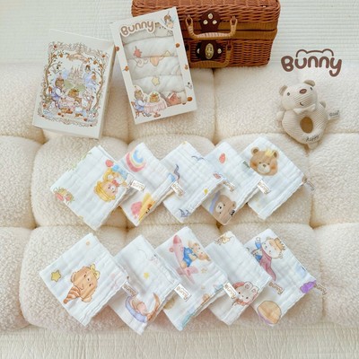 Set 5 Khăn sữa xô nhăn Hoạ tiết cổ tích bunny siêu mềm mịn,khăn sữa cho bé KT 25*25CM,KidsWorld