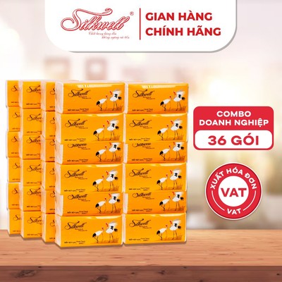 [Nguyên bịch 36 gói] Giấy ăn Silkwell 200 tờ Sếu cao cấp 3 lớp, làm từ bột giấy tự nhiên