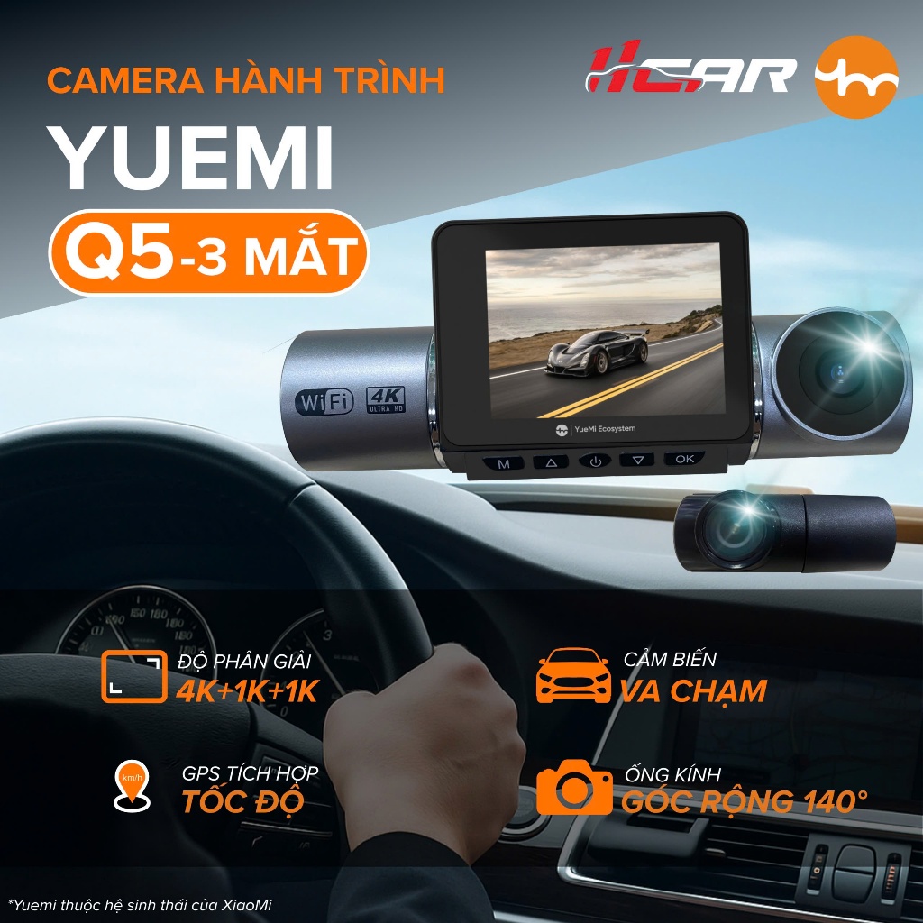 Yuemi Q5 - Camera hành trình 3 mắt