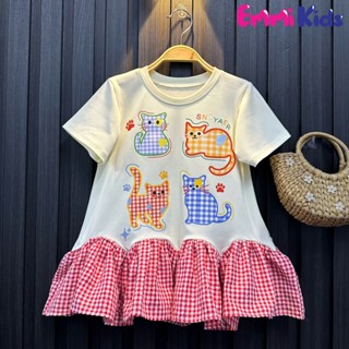  B47-EMMiKIDS Đầm Noel Kuromi ,Mèo Xinh Cho Bé Gái Nhún Đuôi Cá Chất Thun Polo Phối Voan Mềm 