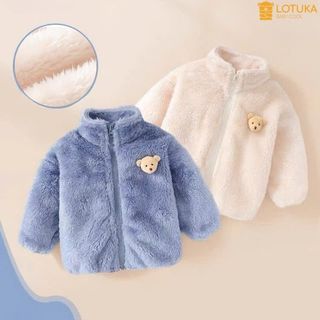 Áo Khoác Lông Cừu 2 Mặt Ấm Áp Mềm Mịn LOTUKA Kéo Khóa Cho Bé Trai Bé Gái, Áo Thu Đông Cho Bé, Quần Áo Trẻ Em Size 3-12kg