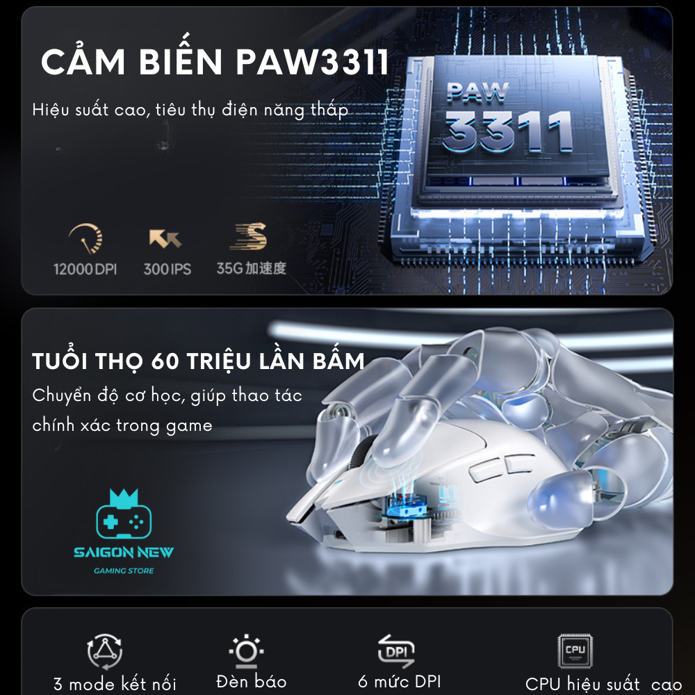 Chuột Không Dây Mchose G7 phù hợp văn phòng,chơi game - Thiết kế công thái học - Pin 800mAh - Chip PAW3311 | BigBuy360 - bigbuy360.vn