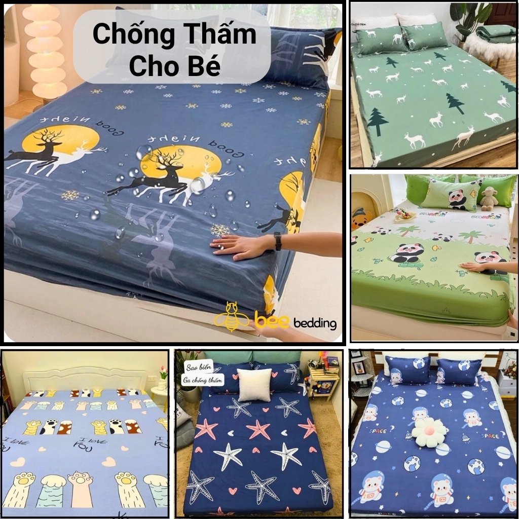 Ga Chống Thấm Cotton cho bé, Ga nệm chống thấm cao cấp 1m2x2m 1m4x2m 1m6x2m 1m8x2m 2mx2m2
