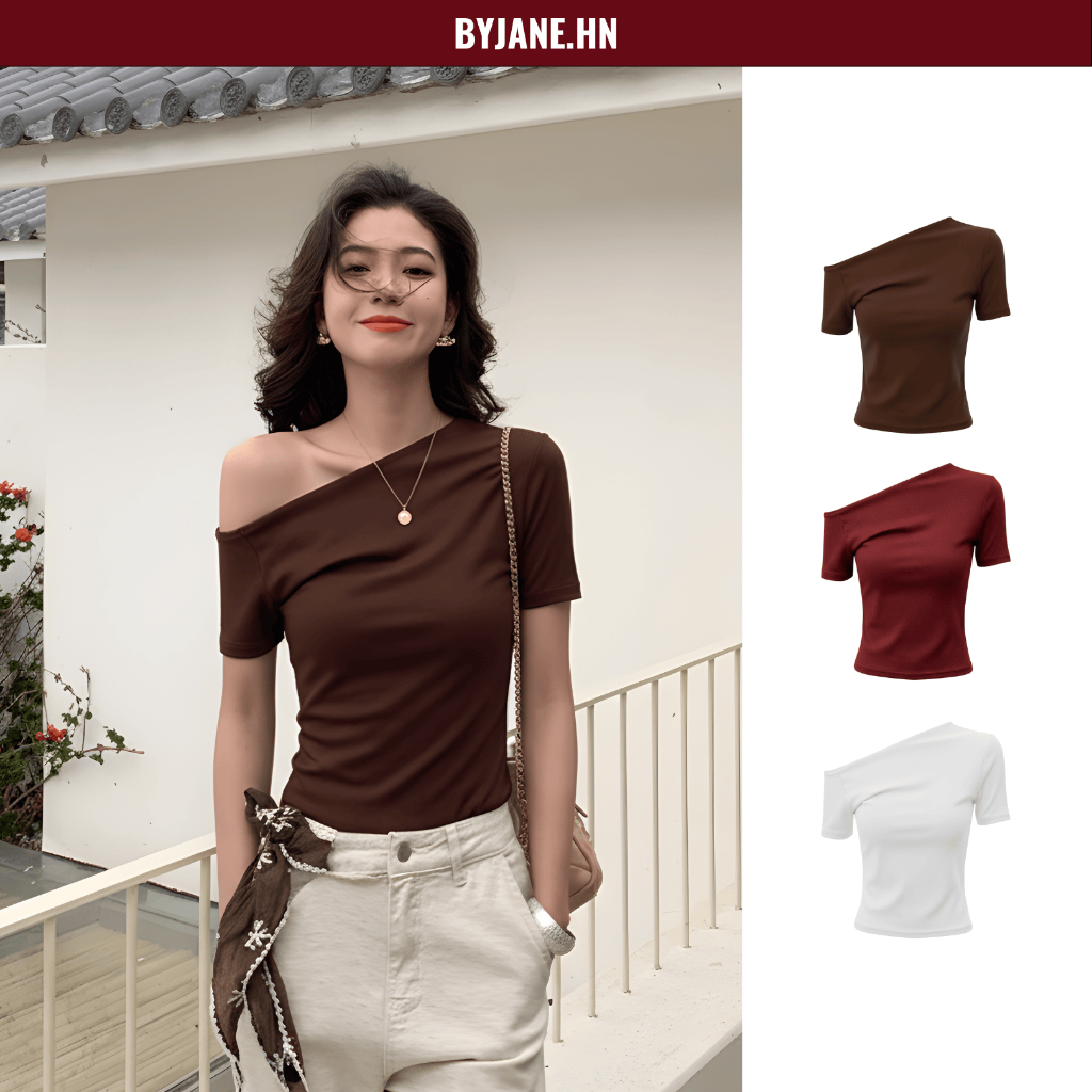 Áo Thun Nữ Trễ Vai Tay Ngắn Cotton Co Giãn Mềm Mịn Tôn Dáng Gợi Cảm BYJANE (từ 39–62kg) – 623 | BigBuy360 - bigbuy360.vn