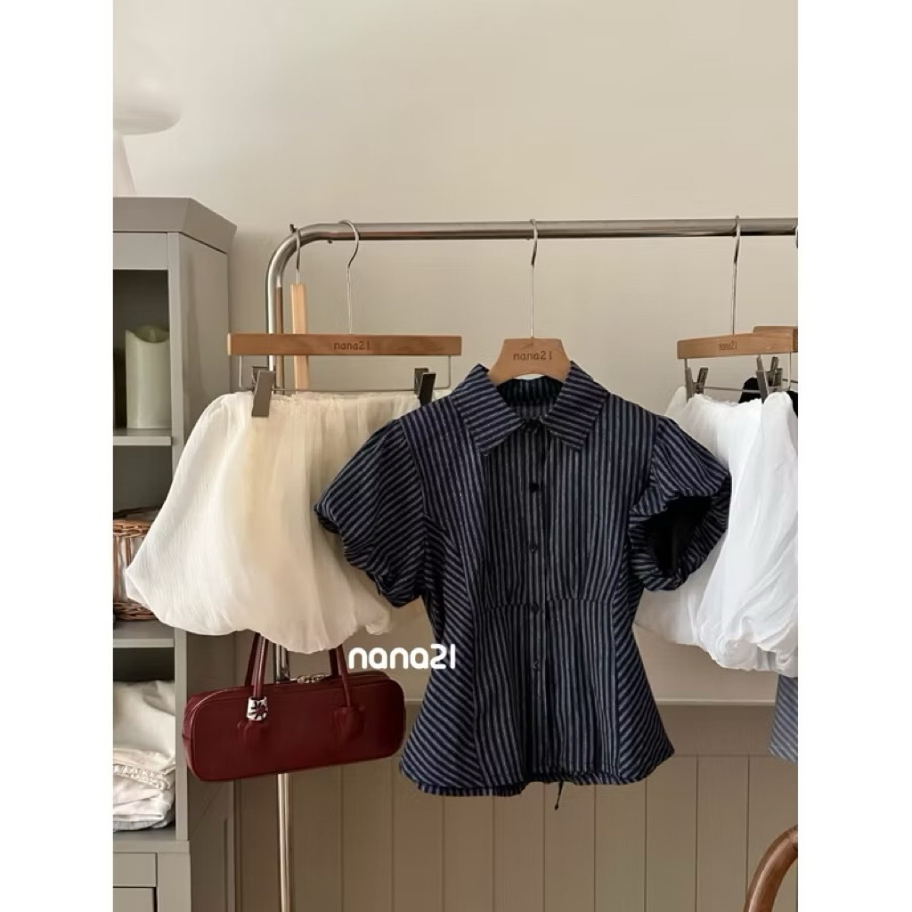 Áo sơ mi kẻ sọc tay bồng chiết eo dễ phối đồ  KENCO Thời trang nữ M9579 | BigBuy360 - bigbuy360.vn