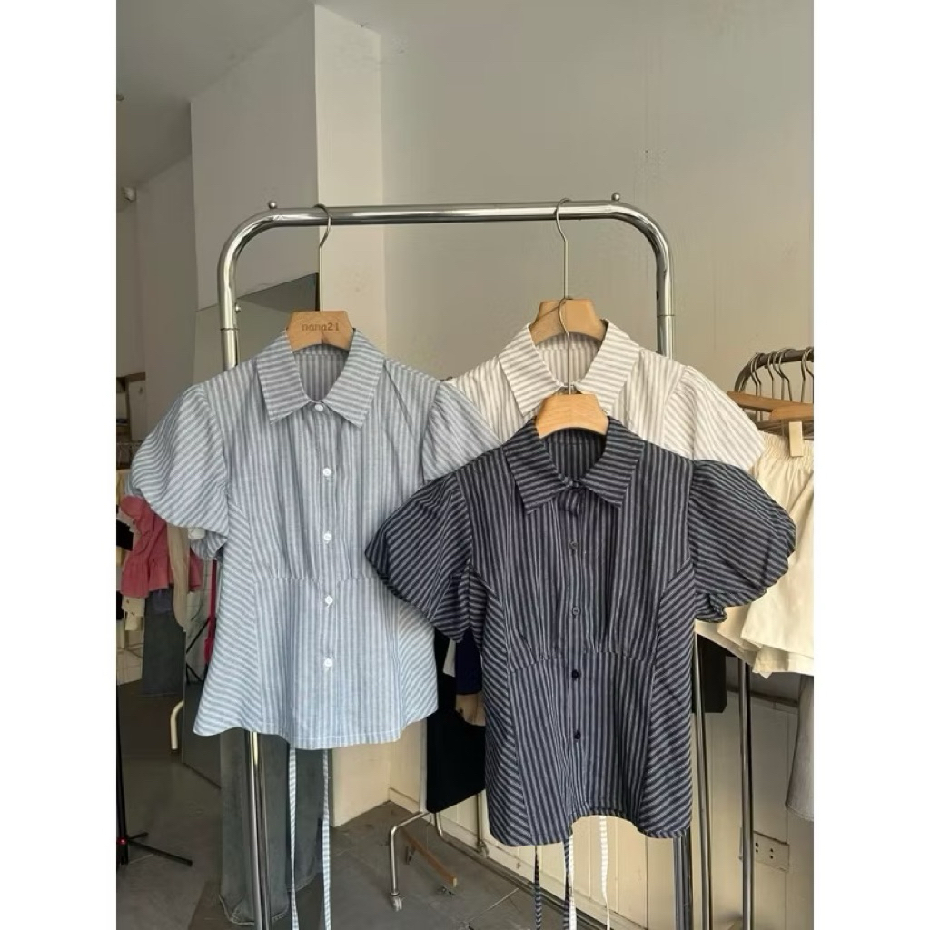 Áo sơ mi kẻ sọc tay bồng chiết eo dễ phối đồ  KENCO Thời trang nữ M9579 | BigBuy360 - bigbuy360.vn